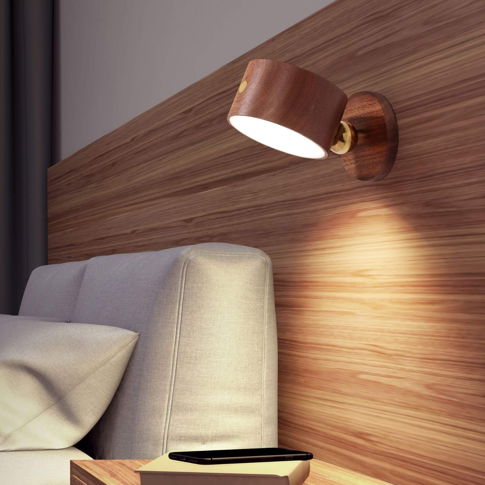 Rechargeable Wooden Rotating LED Wall Sconce
