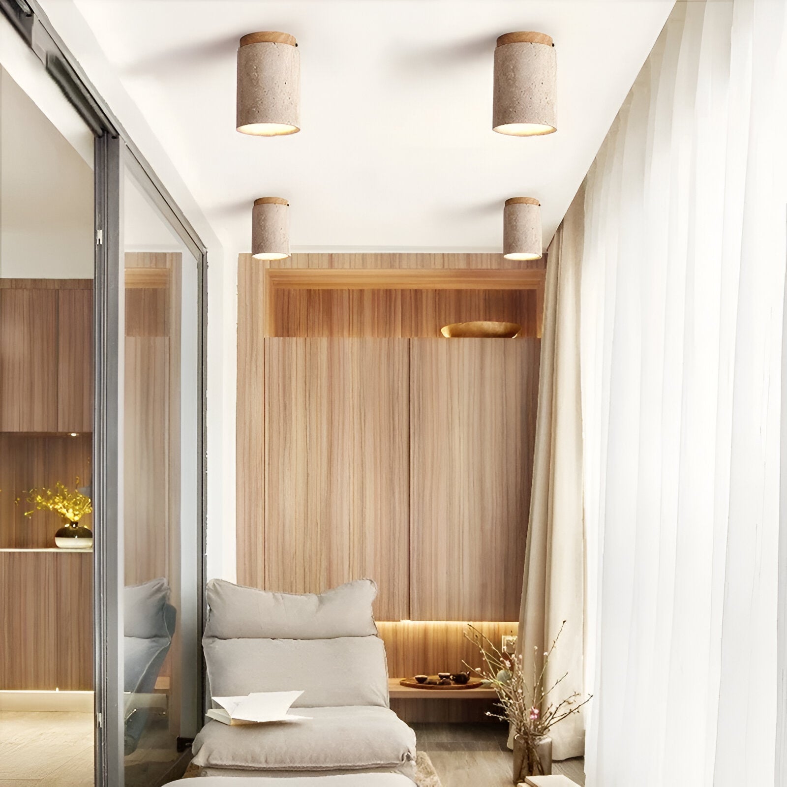 Natural Travertine LED Cylinder Ceiling Light