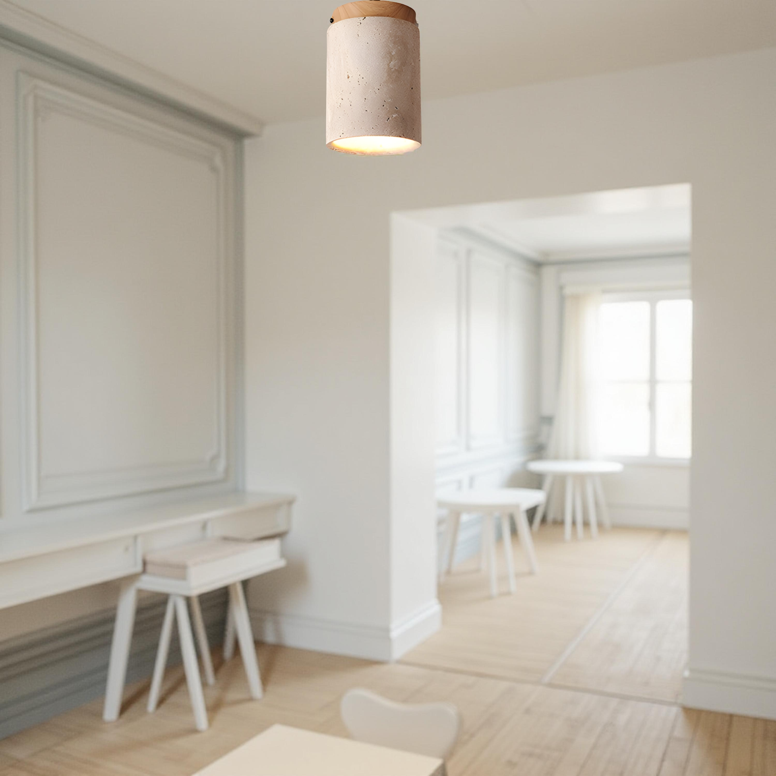 Natural Travertine LED Cylinder Ceiling Light