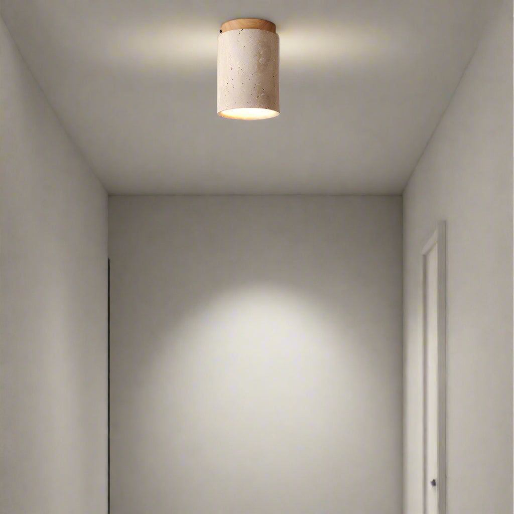 Natural Travertine LED Cylinder Ceiling Light