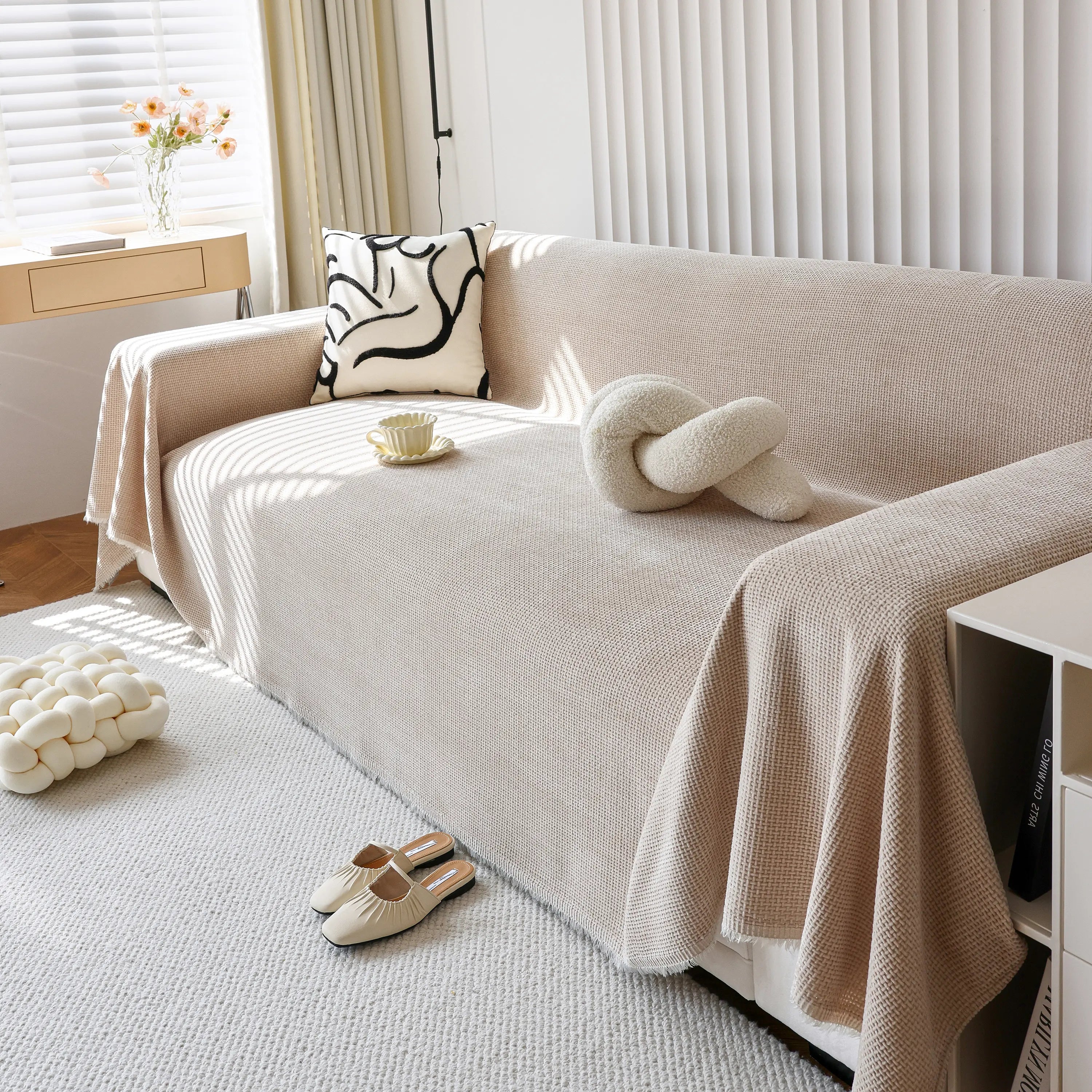 Reversible Chenille Sofa Throw with Fringe