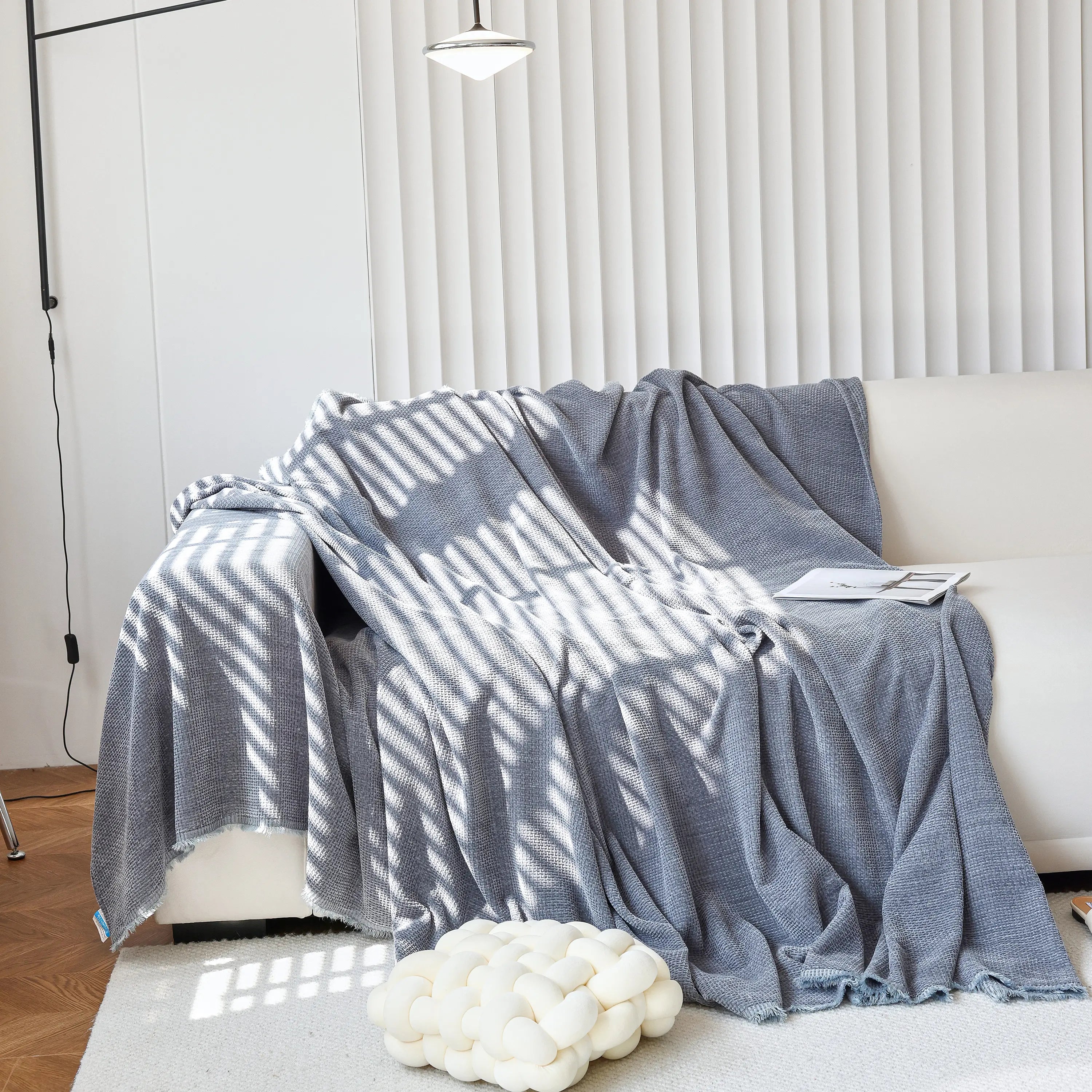 Reversible Chenille Sofa Throw with Fringe