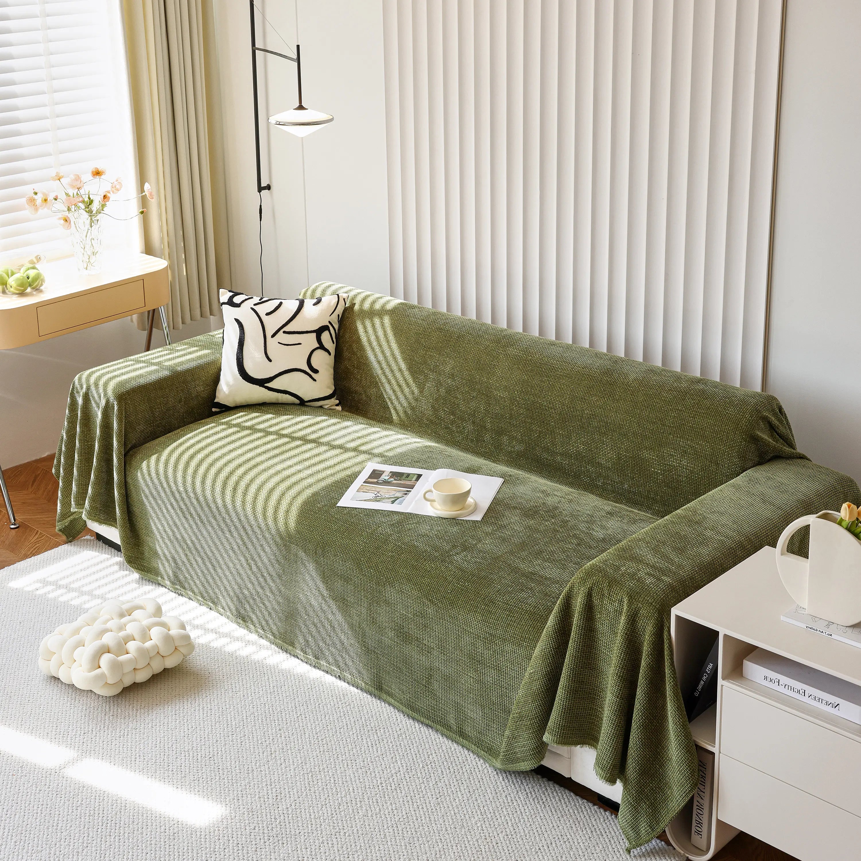 Reversible Chenille Sofa Throw with Fringe