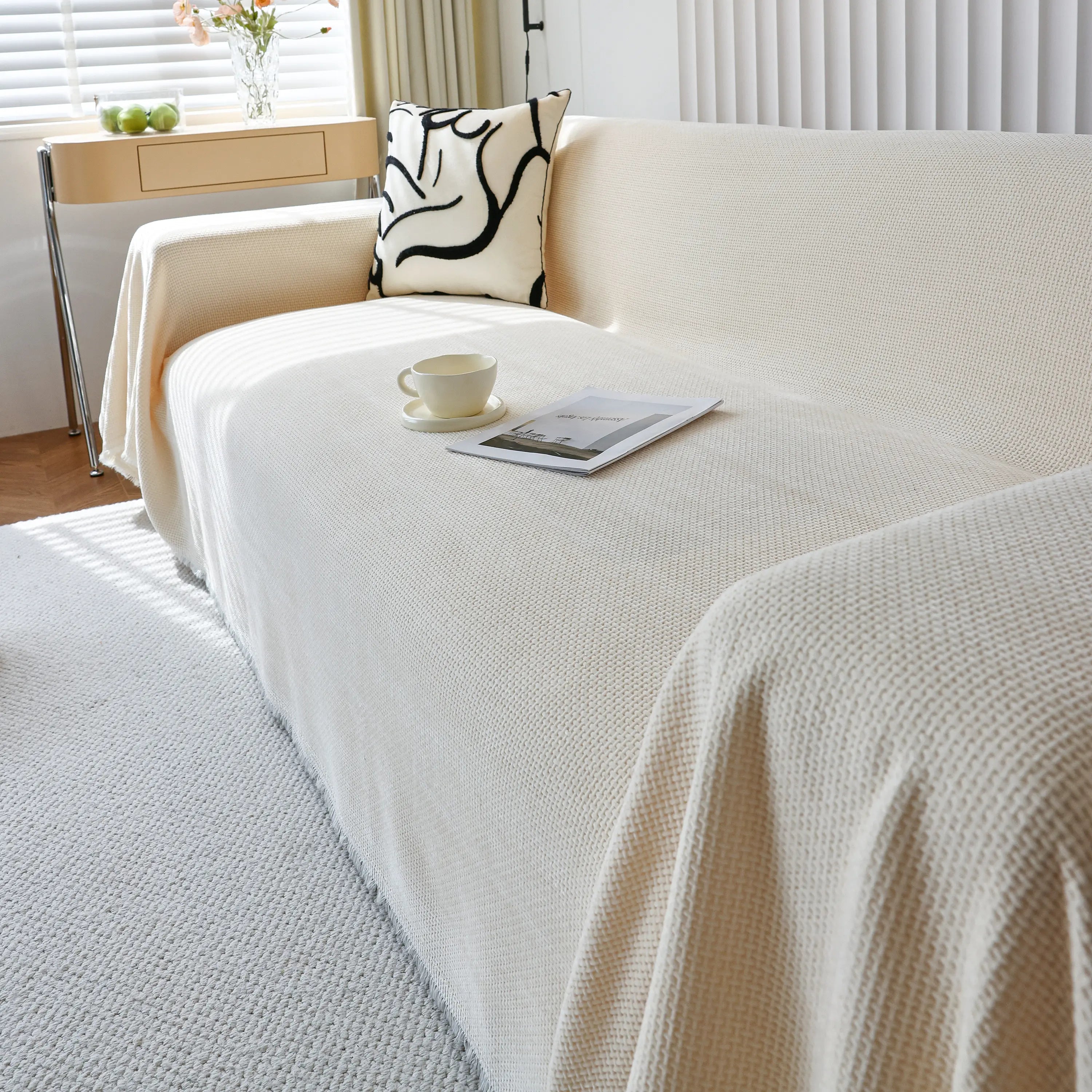 Reversible Chenille Sofa Throw with Fringe