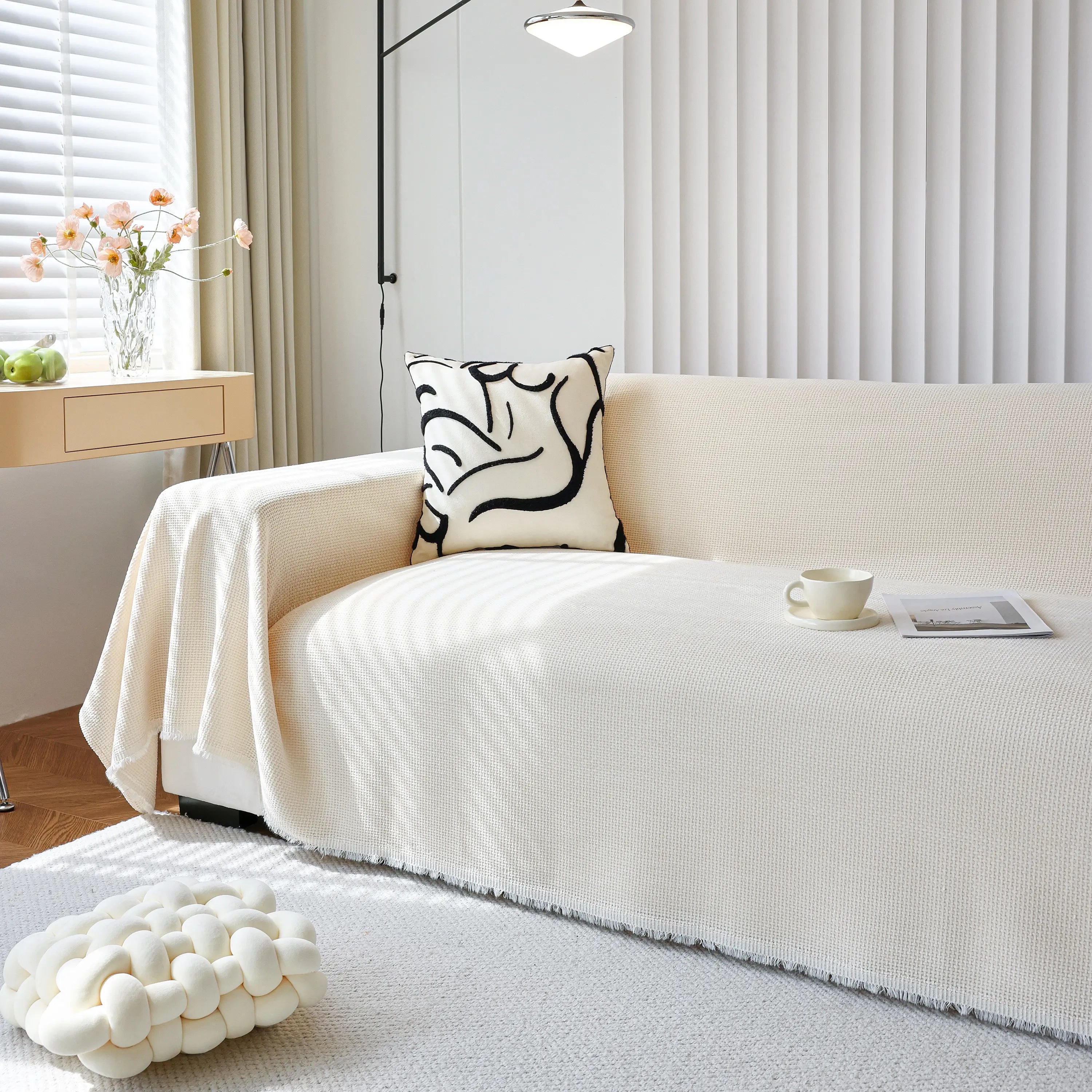Reversible Chenille Sofa Throw with Fringe