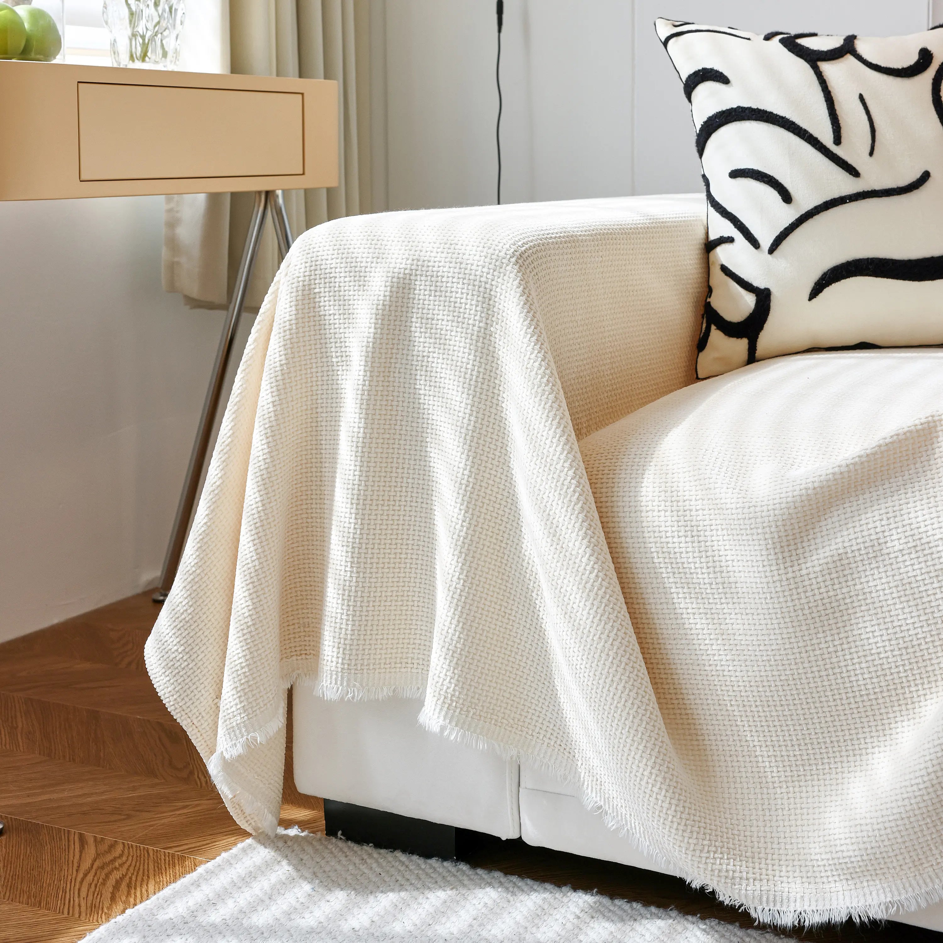 Reversible Chenille Sofa Throw with Fringe