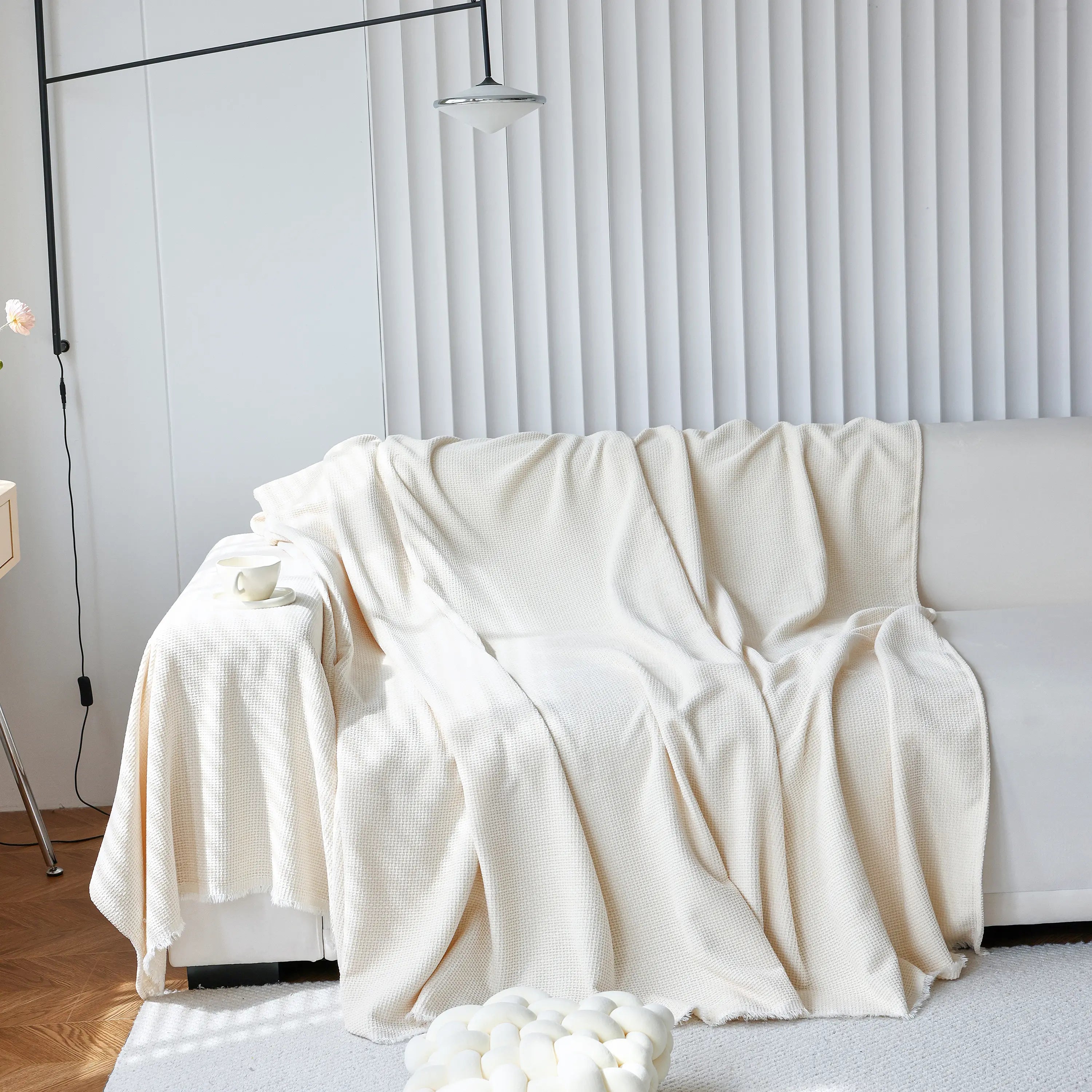 Reversible Chenille Sofa Throw with Fringe