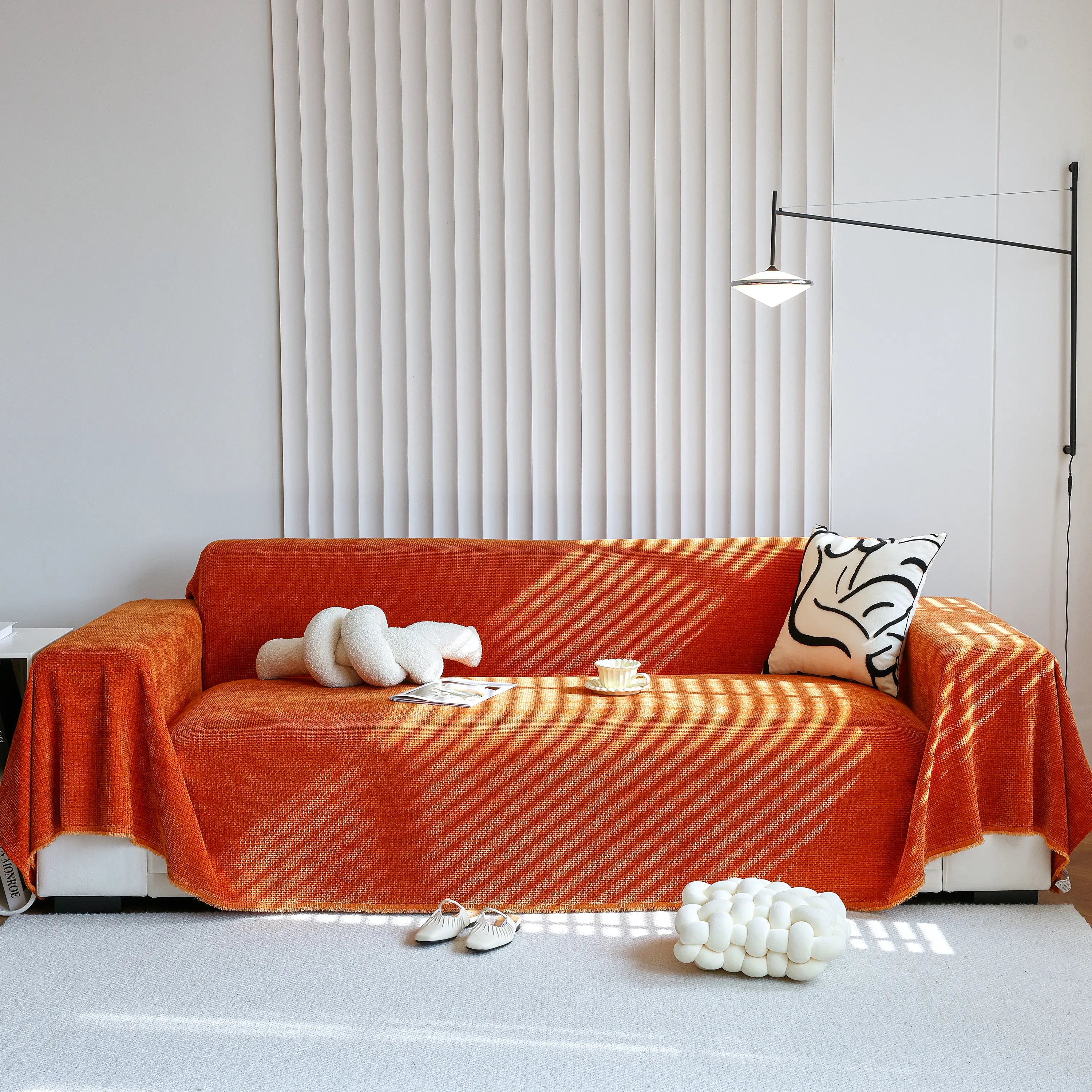 Reversible Chenille Sofa Throw with Fringe