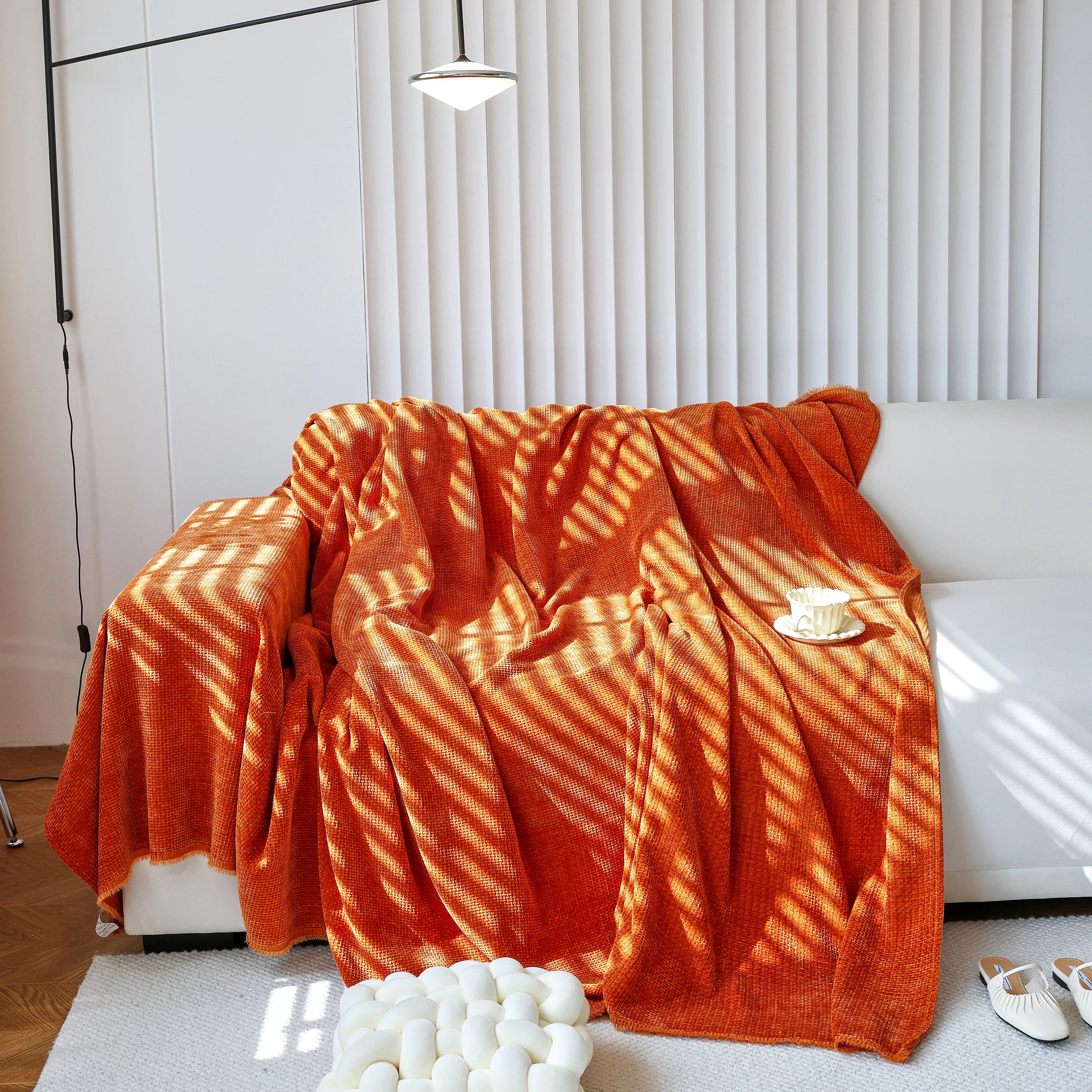 Reversible Chenille Sofa Throw with Fringe