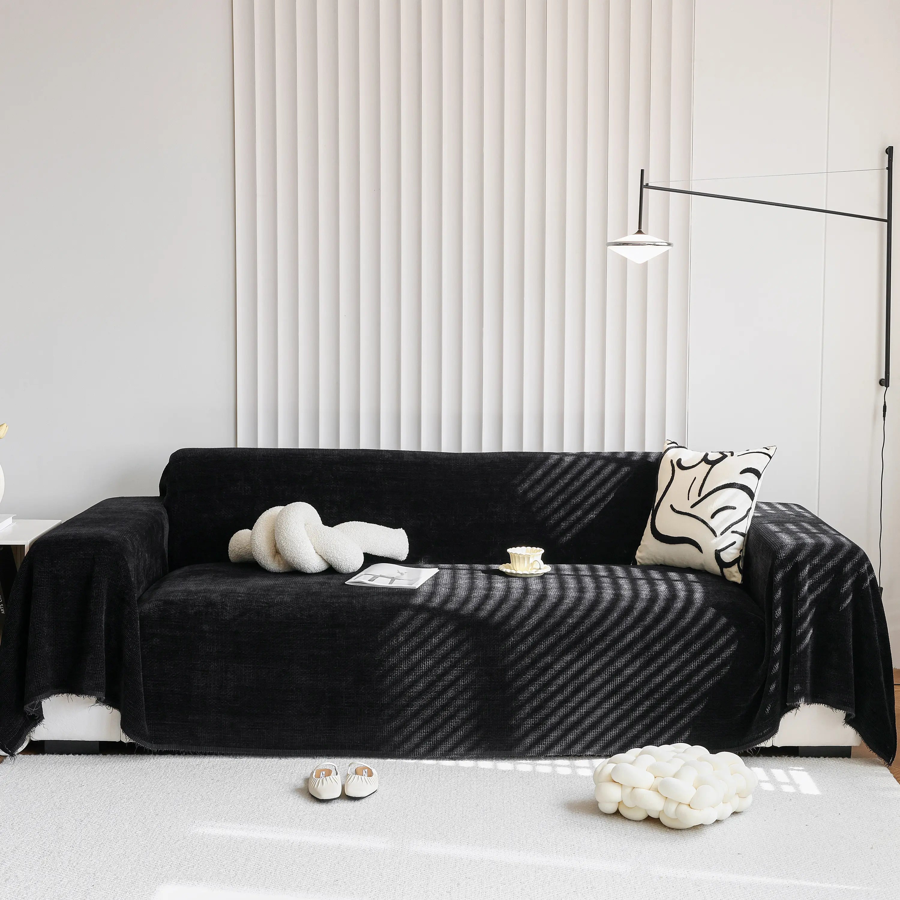 Reversible Chenille Sofa Throw with Fringe