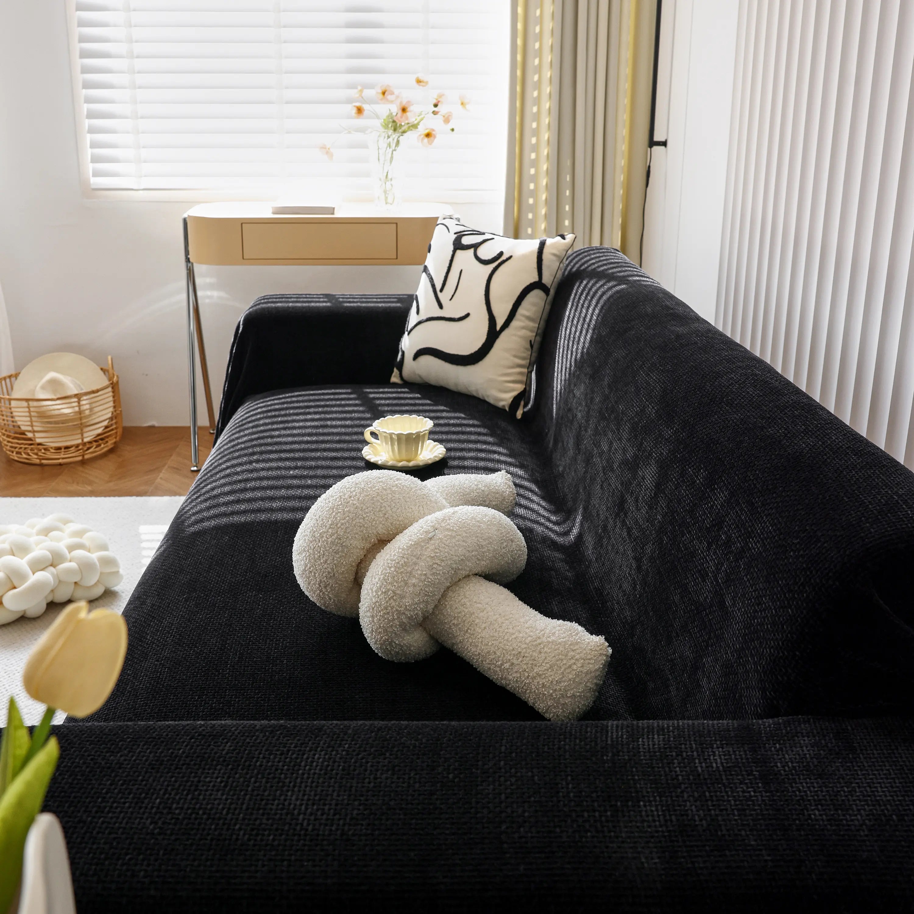 Reversible Chenille Sofa Throw with Fringe