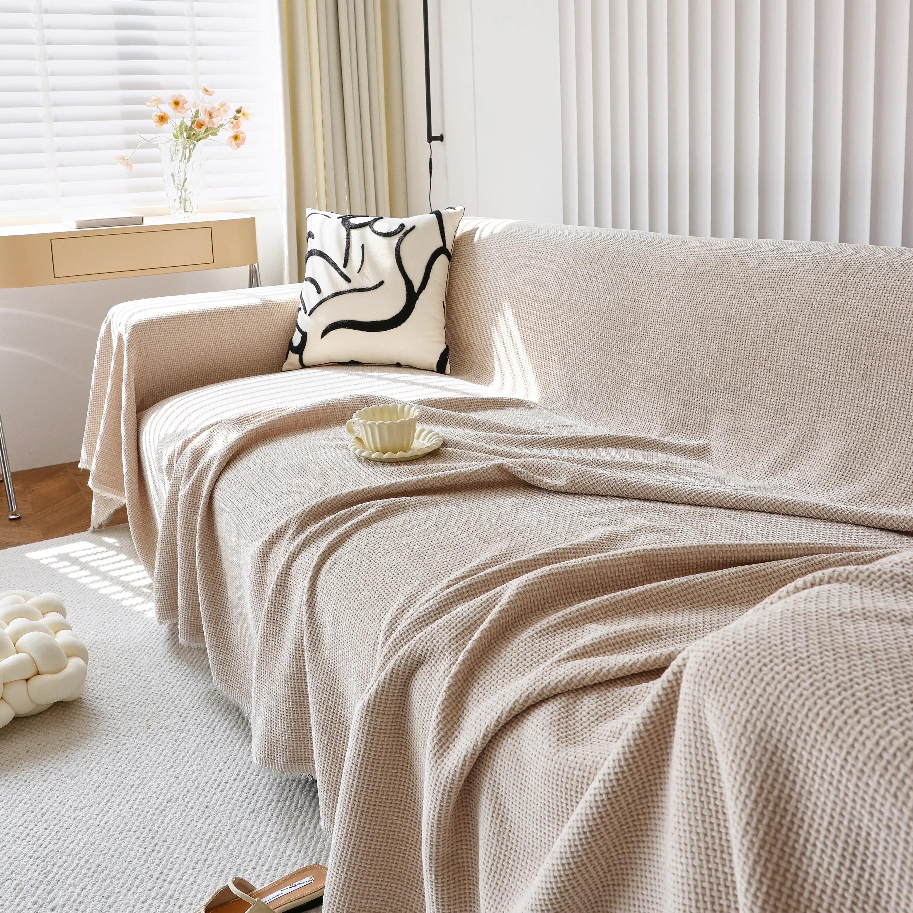 Reversible Chenille Sofa Throw with Fringe