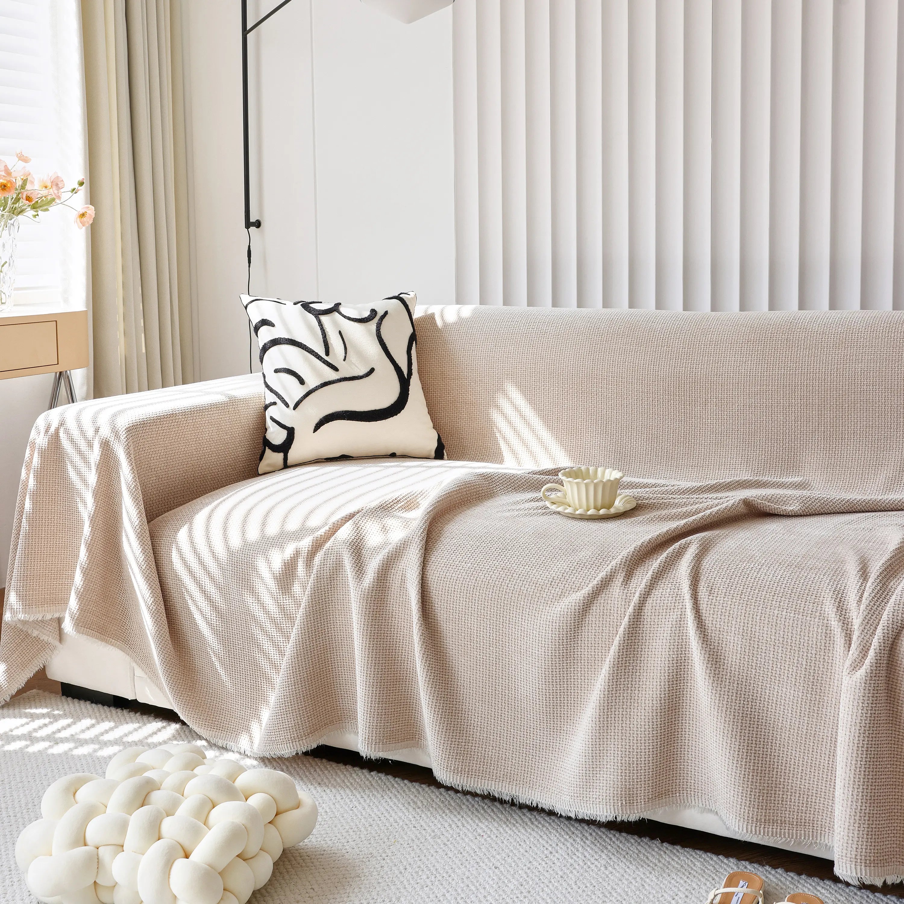 Reversible Chenille Sofa Throw with Fringe