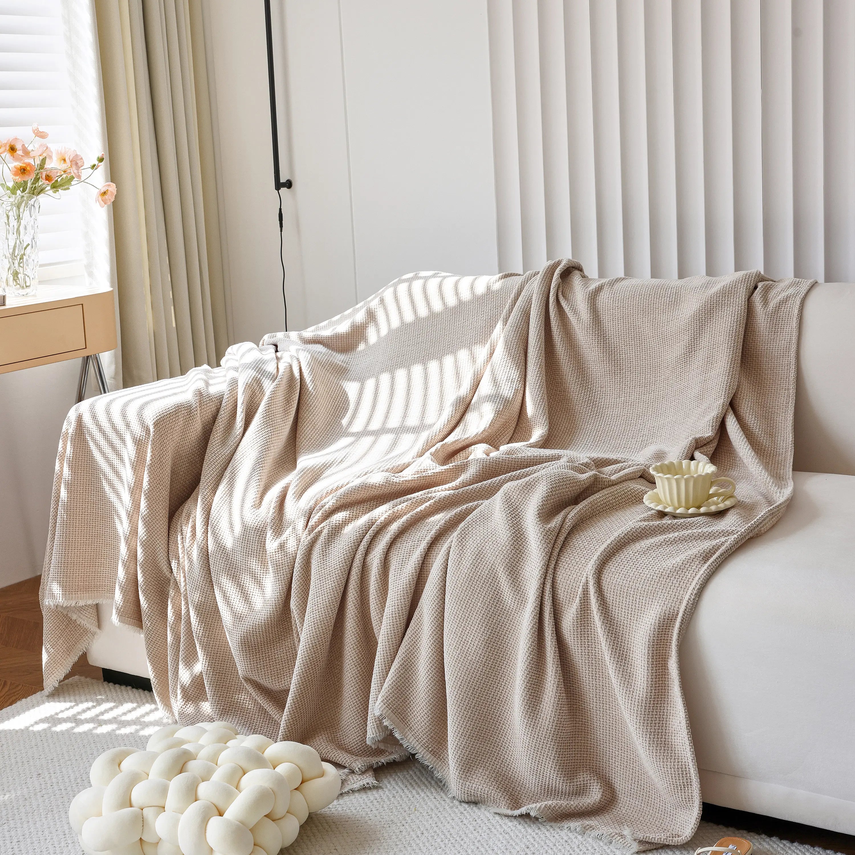 Reversible Chenille Sofa Throw with Fringe