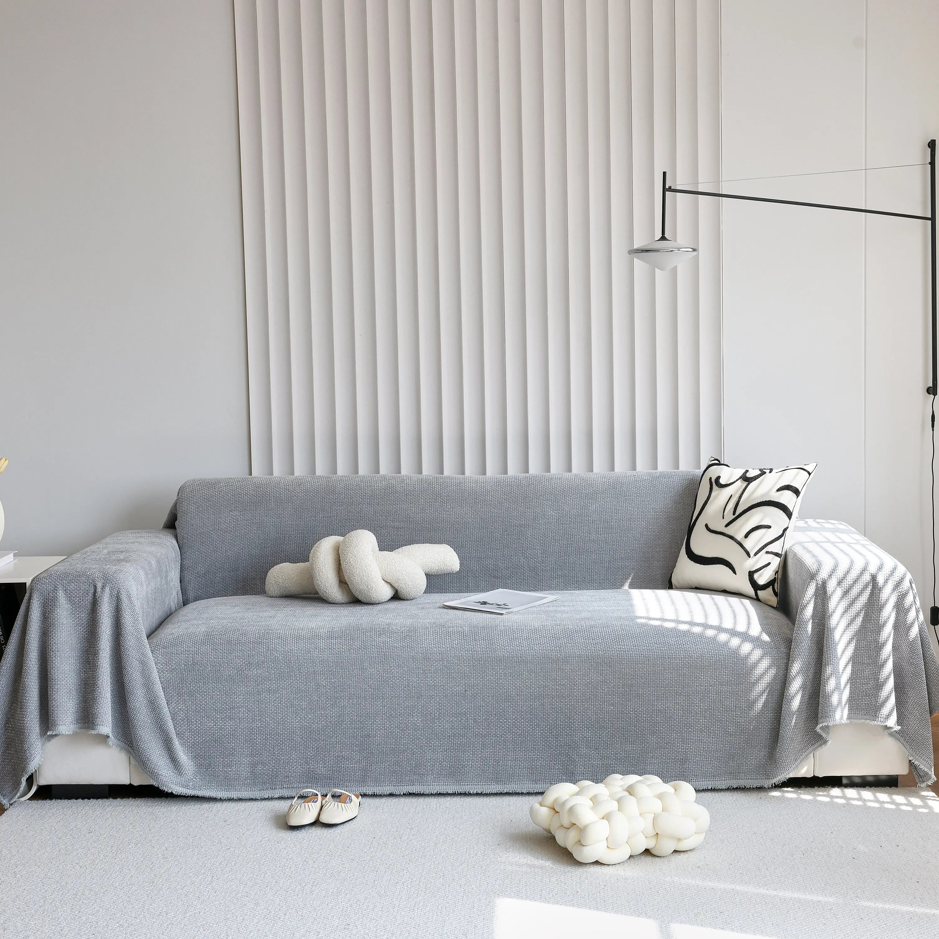 Reversible Chenille Sofa Throw with Fringe