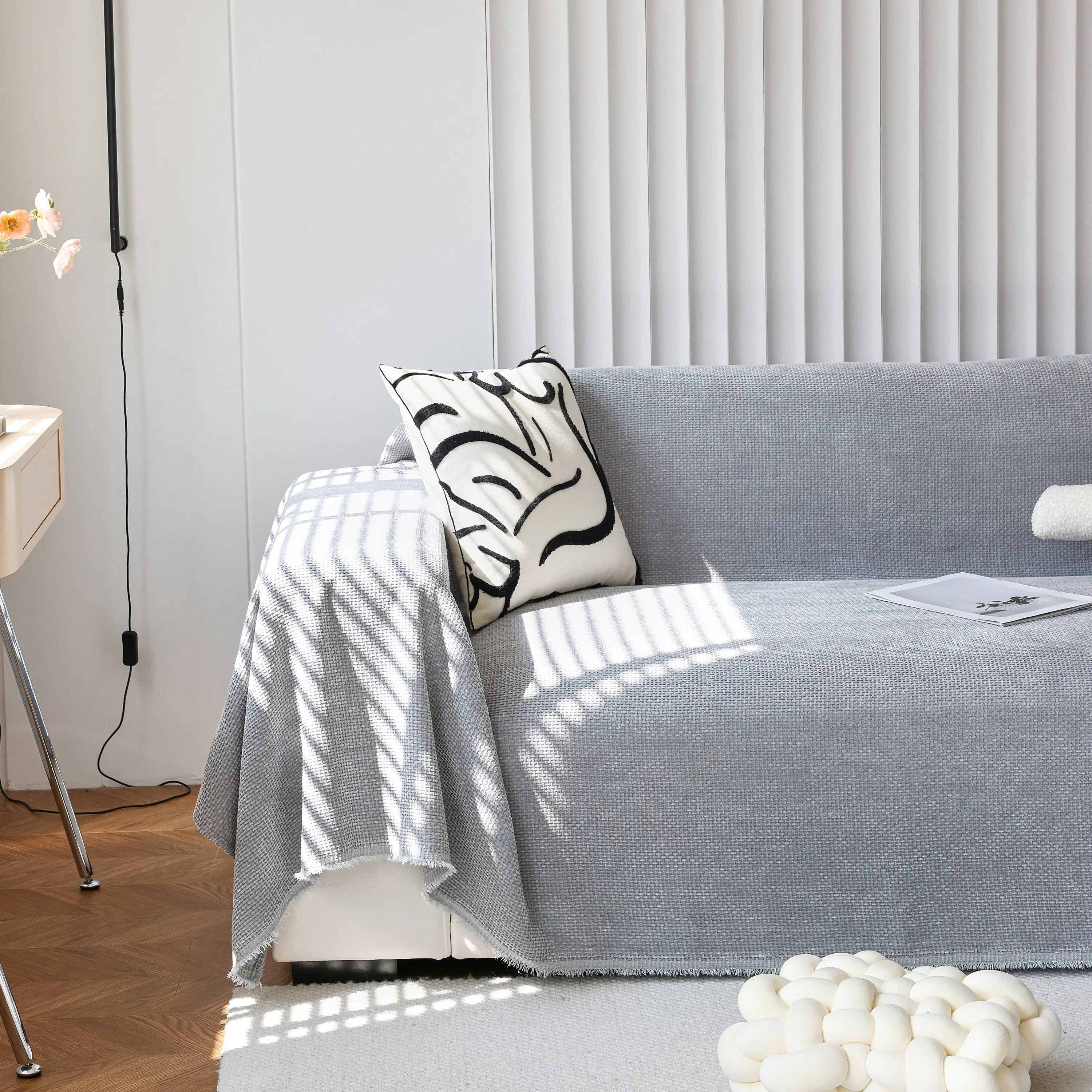 Reversible Chenille Sofa Throw with Fringe