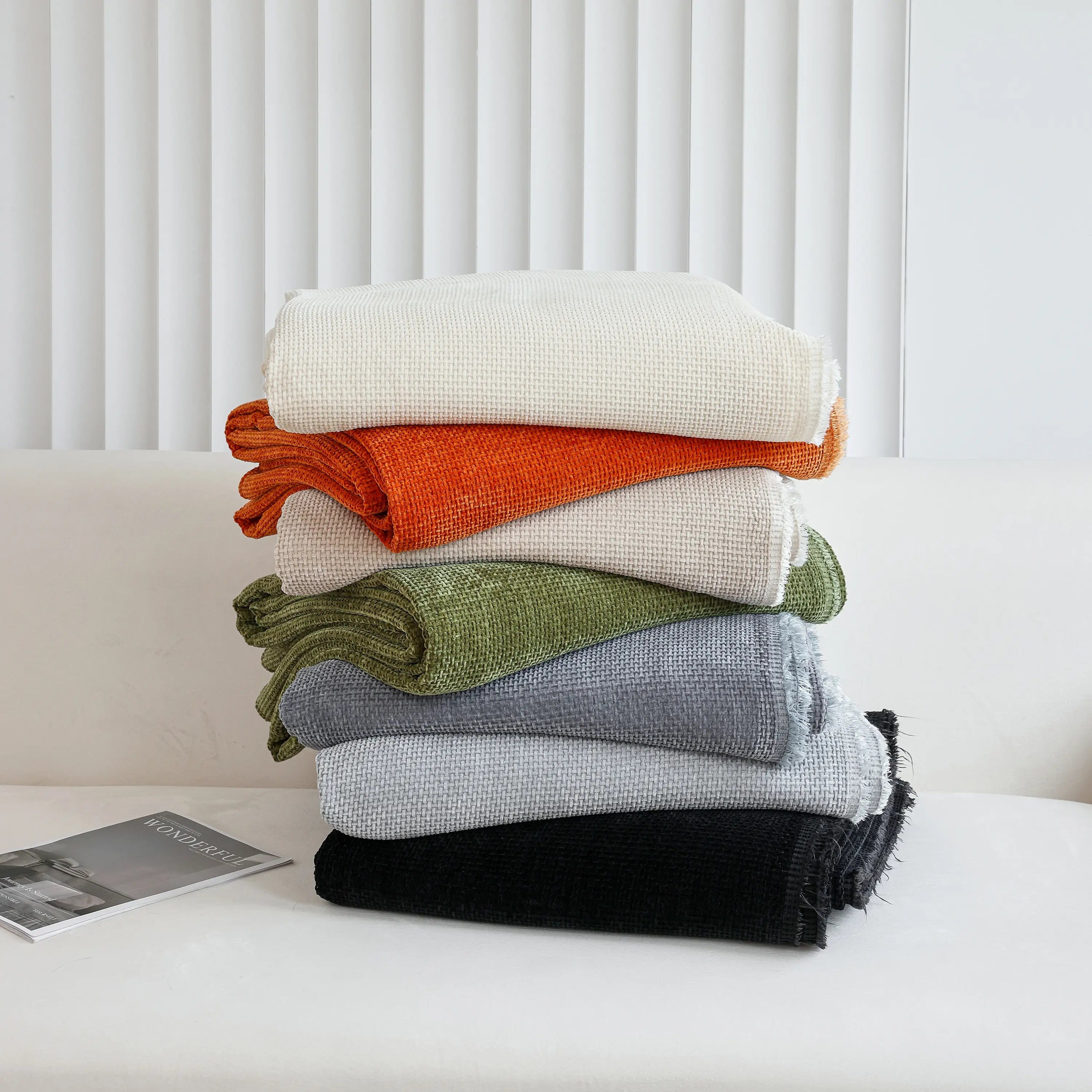 Reversible Chenille Sofa Throw with Fringe