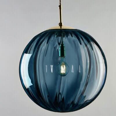 Ribbed Glass Pendant Light with Metal Canopy