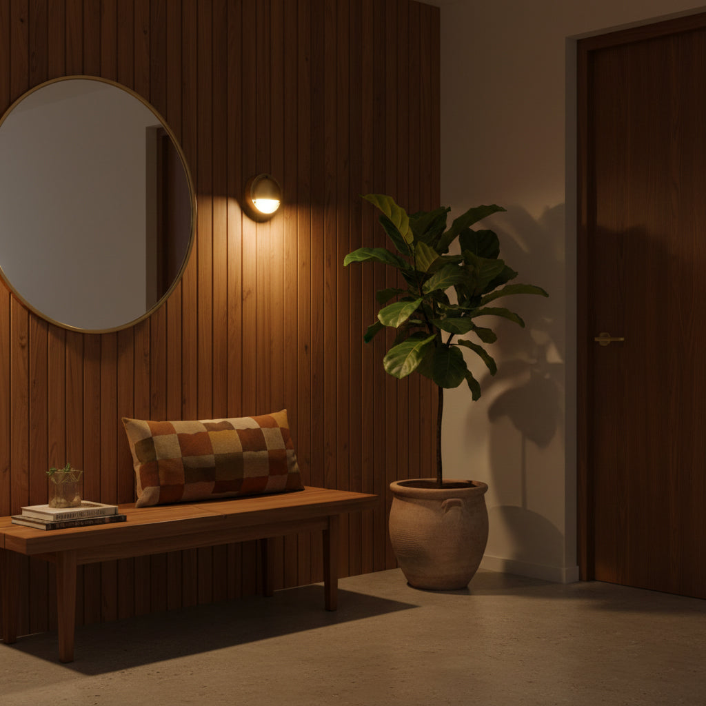 Round Brass Wall Sconce with Shielded Glow