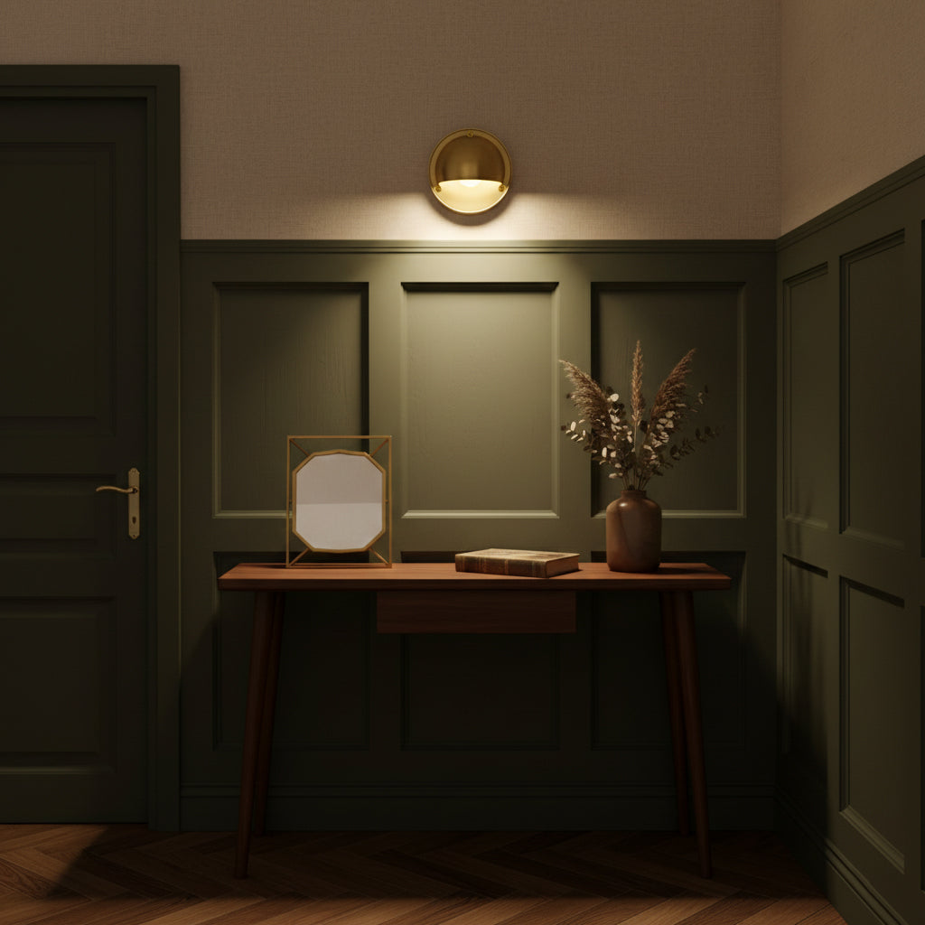 Round Brass Wall Sconce with Shielded Glow