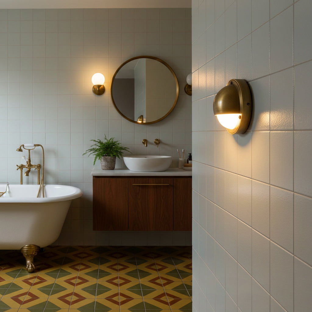 Round Brass Wall Sconce with Shielded Glow