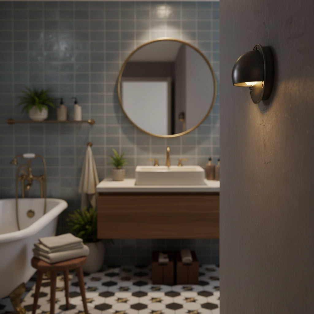 Round Brass Wall Sconce with Shielded Glow
