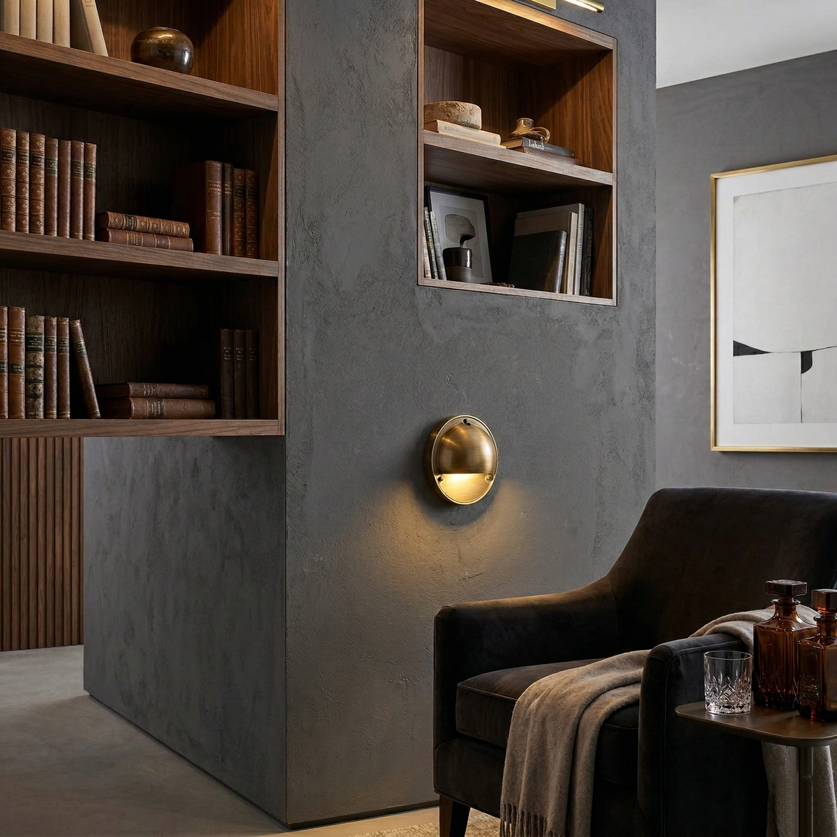 Round Brass Wall Sconce with Shielded Glow