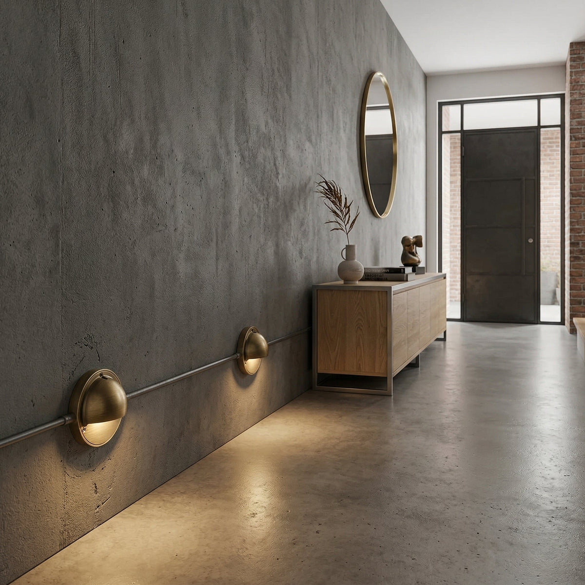 Round Brass Wall Sconce with Shielded Glow