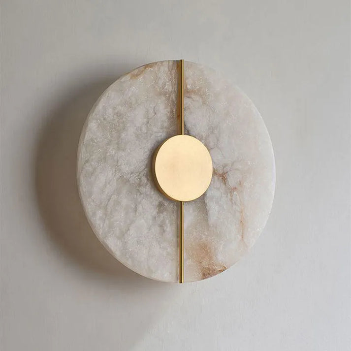Round Marble LED Wall Sconce with Gold Accent
