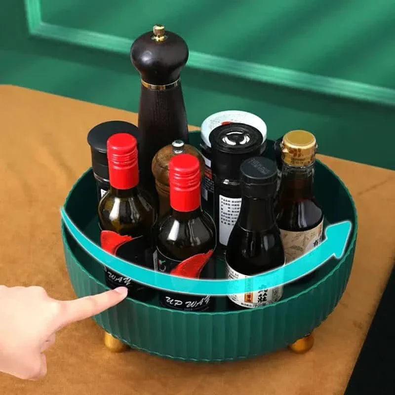 Round Rotating Storage Tray with Raised Edges