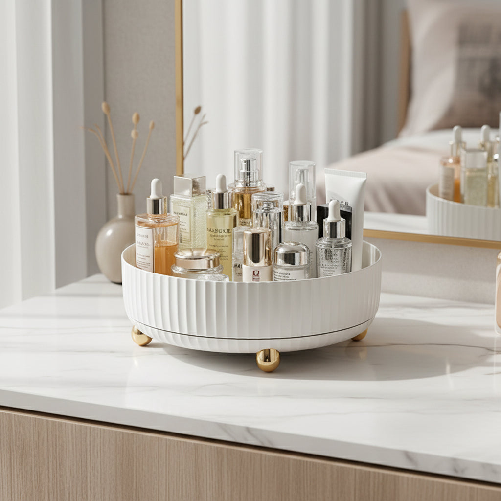 Round Rotating Storage Tray with Raised Edges