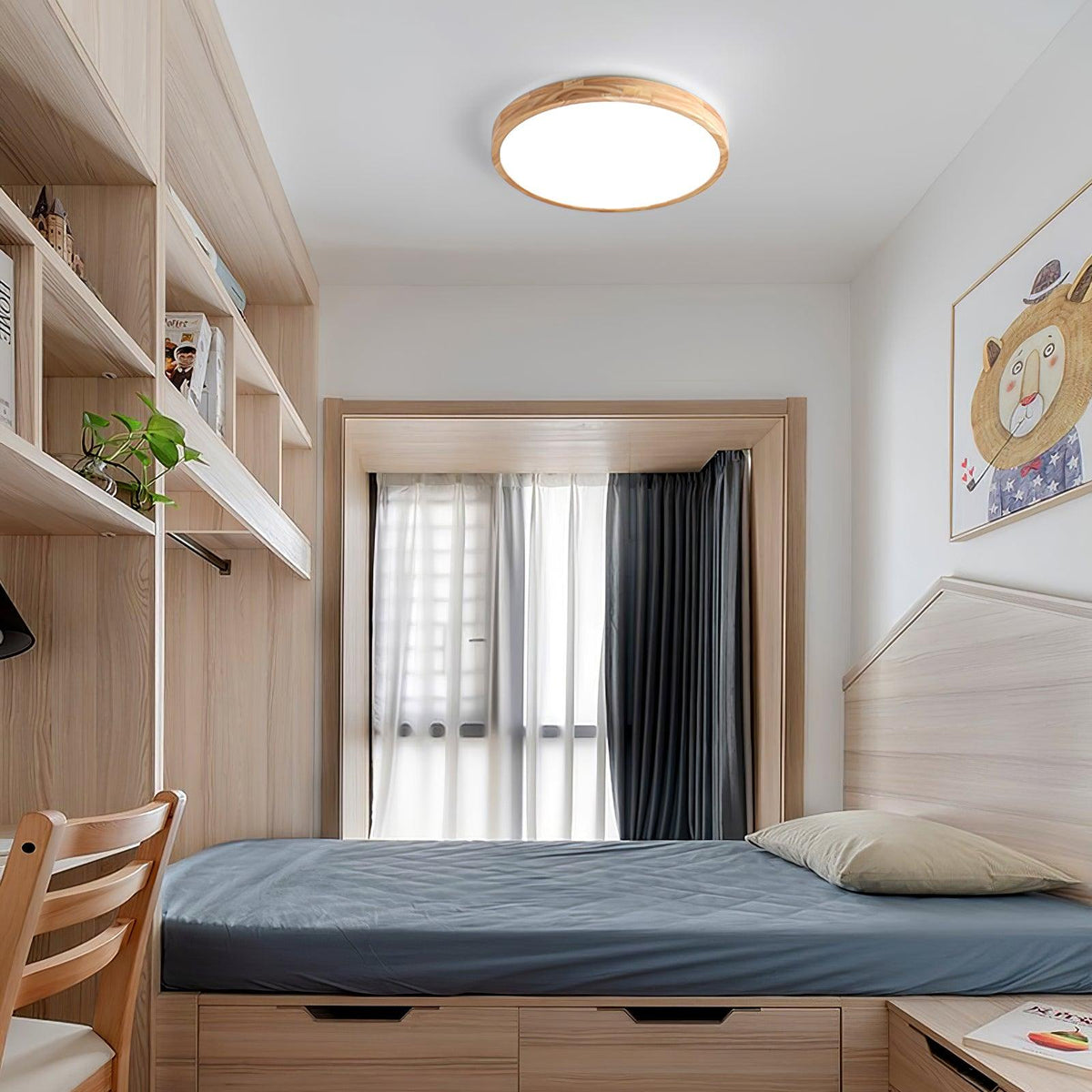 Round Wood Ring LED Flush Ceiling Light
