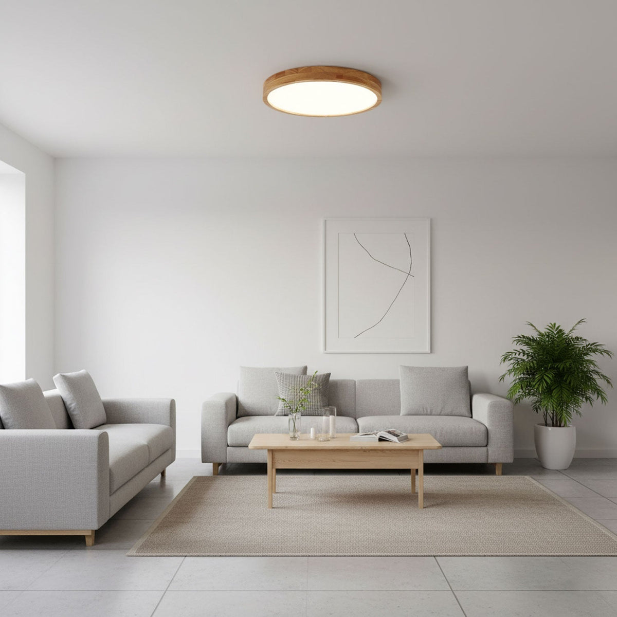 Round Wood Ring LED Flush Ceiling Light
