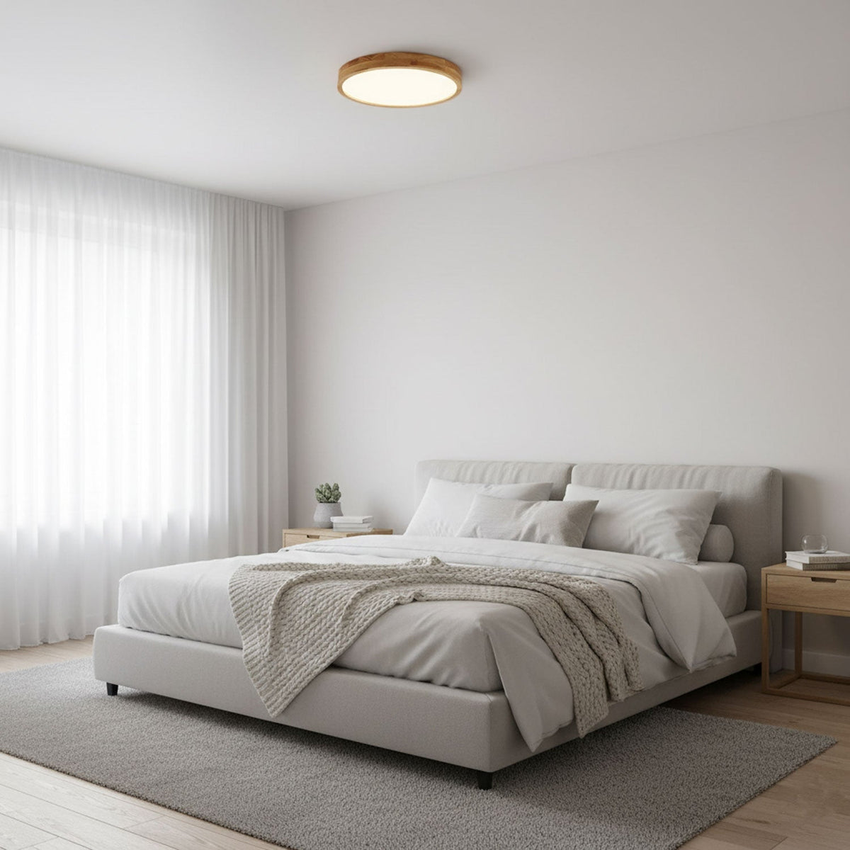 Round Wood Ring LED Flush Ceiling Light