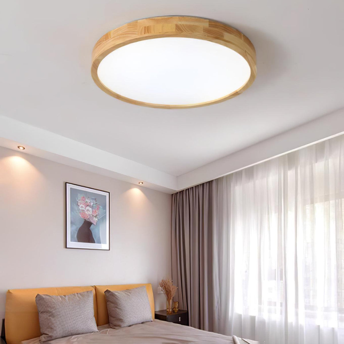 Round Wood Ring LED Flush Ceiling Light