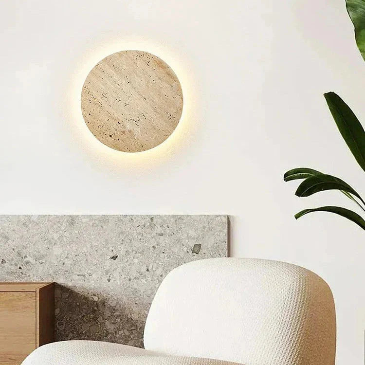 Natural Travertine Wall Sconce with Halo Glow