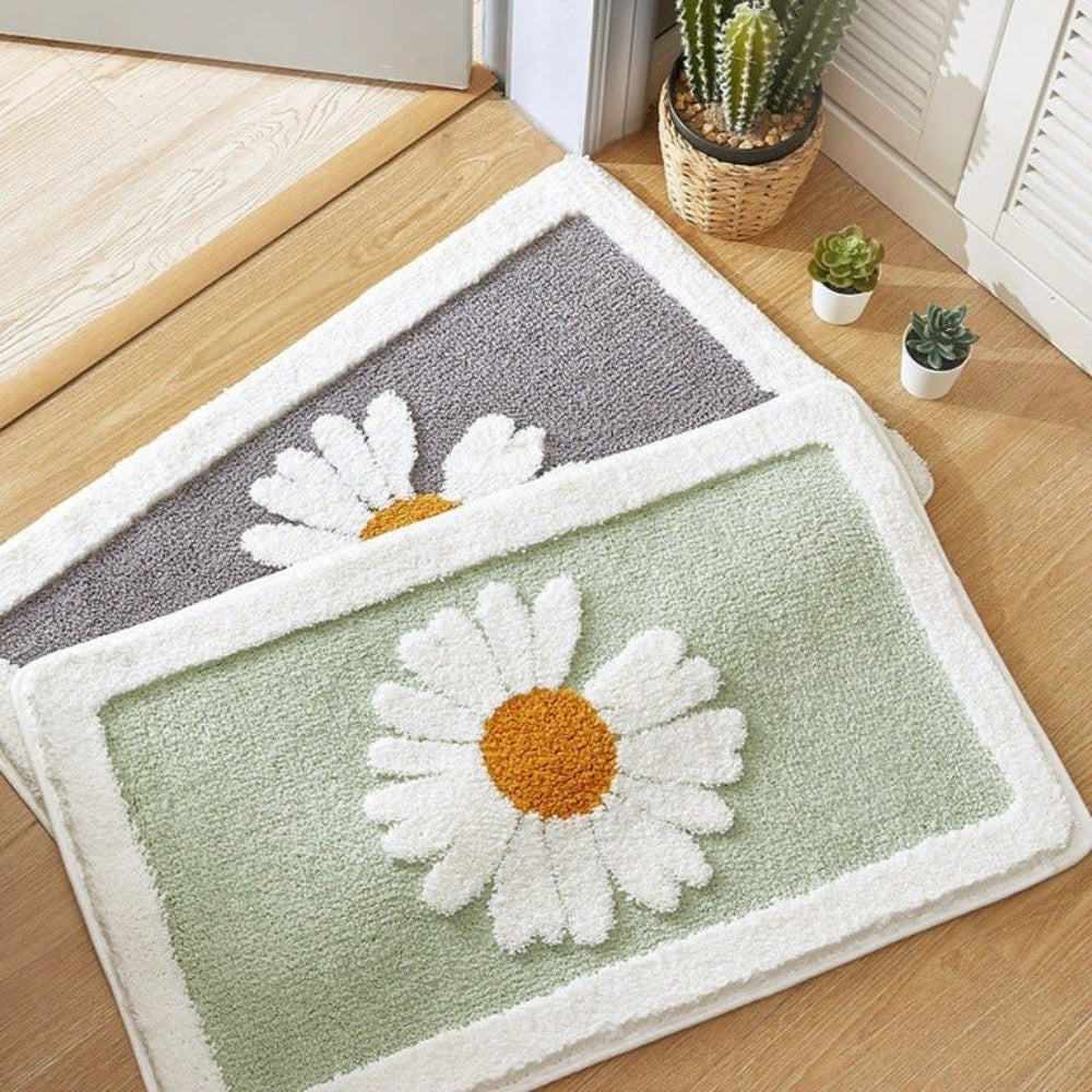 Sage Daisy Floral Bath Mat with Plush Pile
