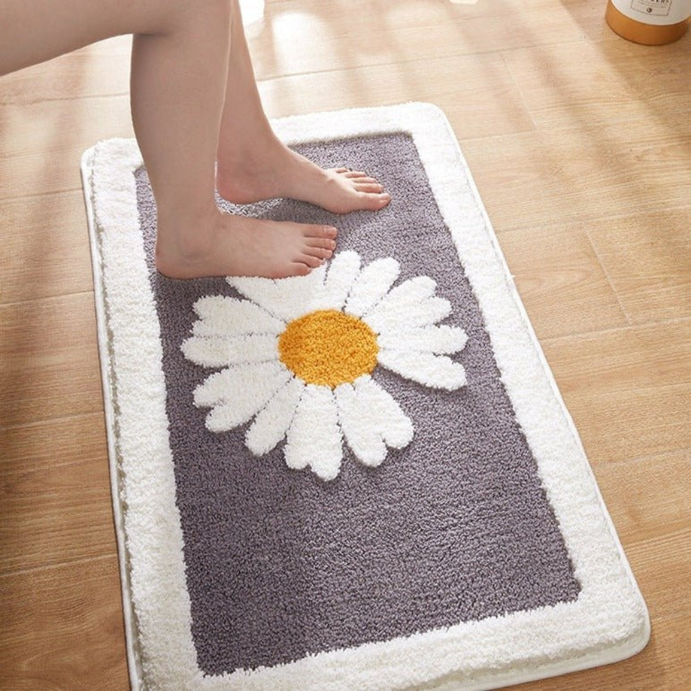 Sage Daisy Floral Bath Mat with Plush Pile