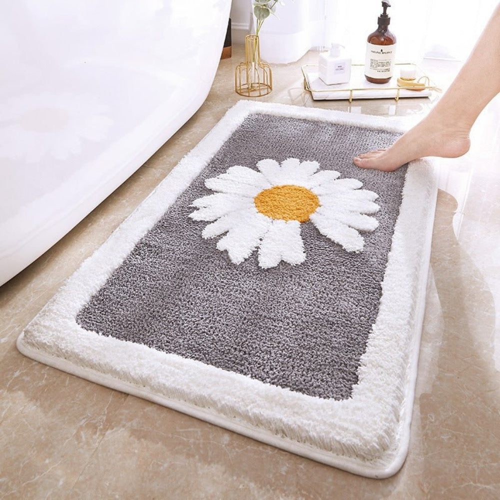 Sage Daisy Floral Bath Mat with Plush Pile