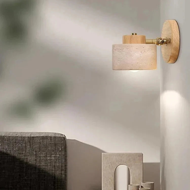 Travertine Wood Wall Sconce with Pivot Shade