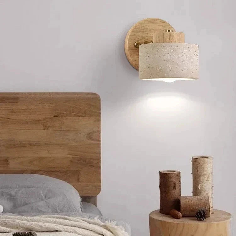 Travertine Wood Wall Sconce with Pivot Shade