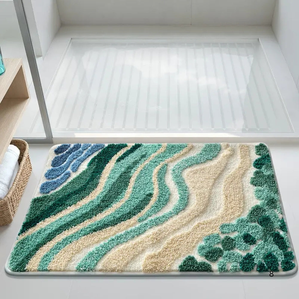 Soft Coastal Bath Mat with Ocean Wave Pattern