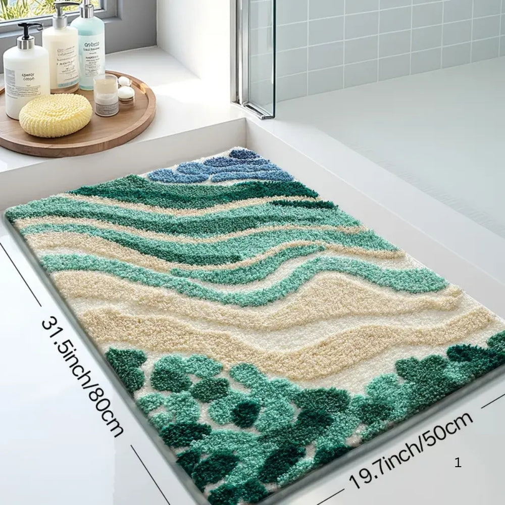 Soft Coastal Bath Mat with Ocean Wave Pattern