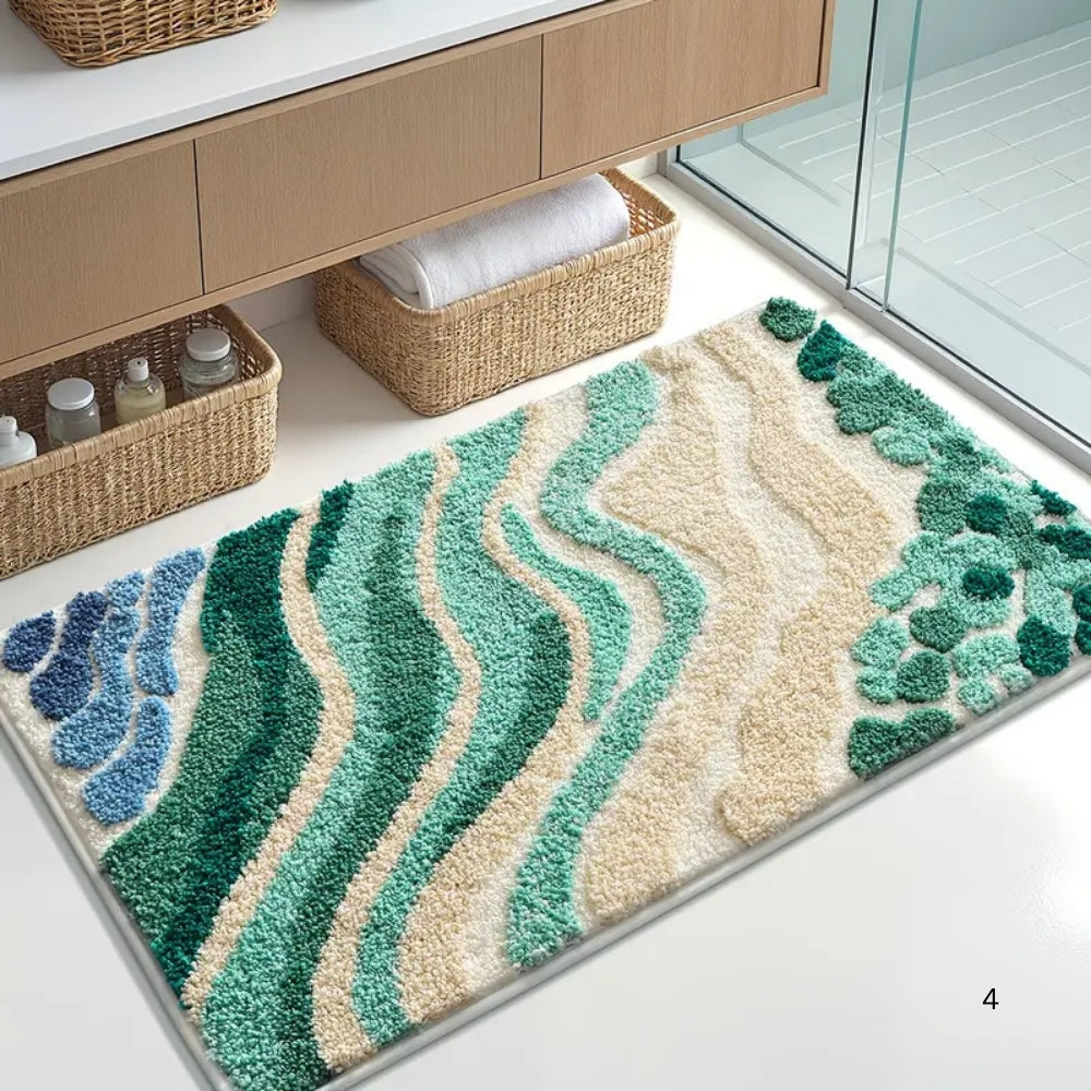 Soft Coastal Bath Mat with Ocean Wave Pattern