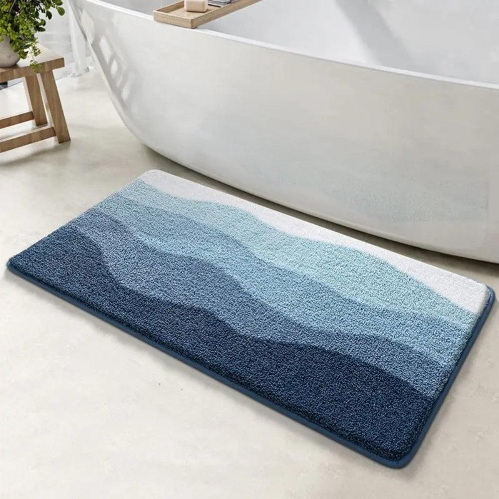 Soft Coastal Wave Bath Mat with Non-Slip Base
