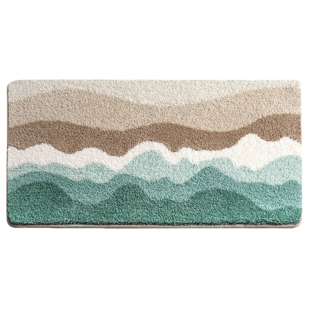 Soft Coastal Wave Bath Mat with Non-Slip Base