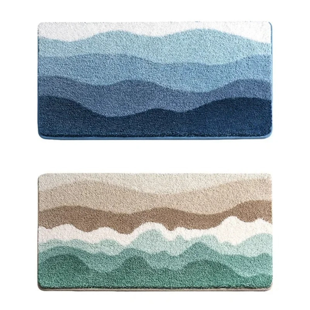 Soft Coastal Wave Bath Mat with Non-Slip Base