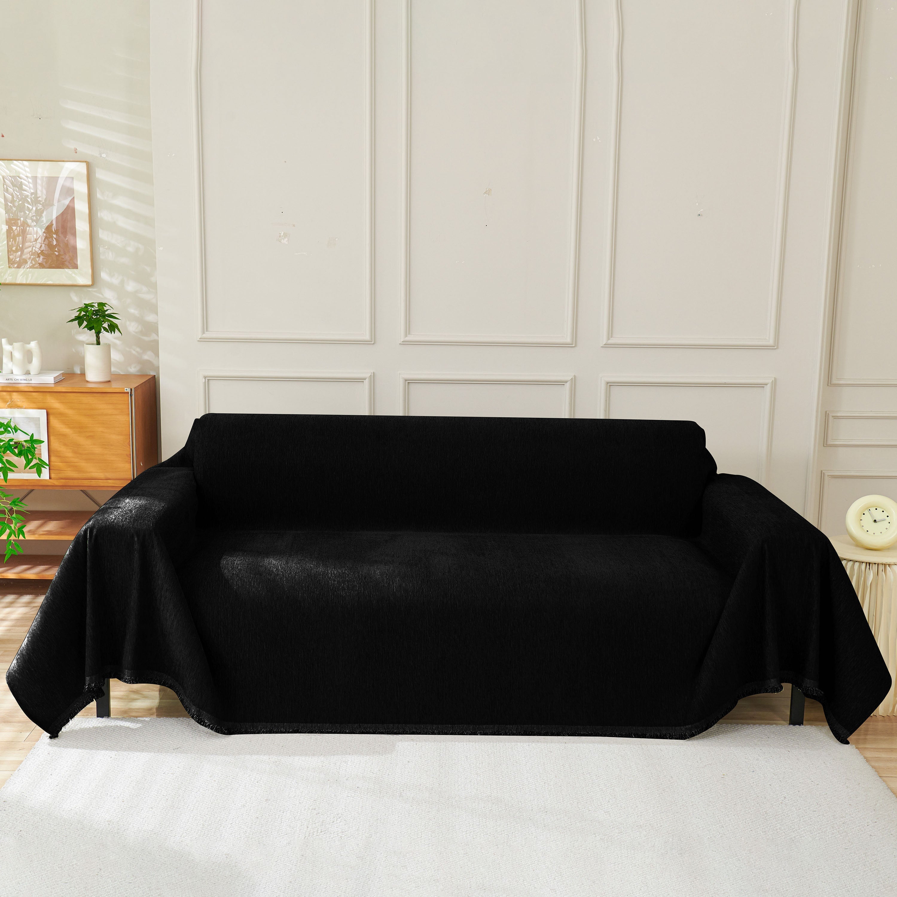 Solid Chenille Sofa Throw with Fringe Trim