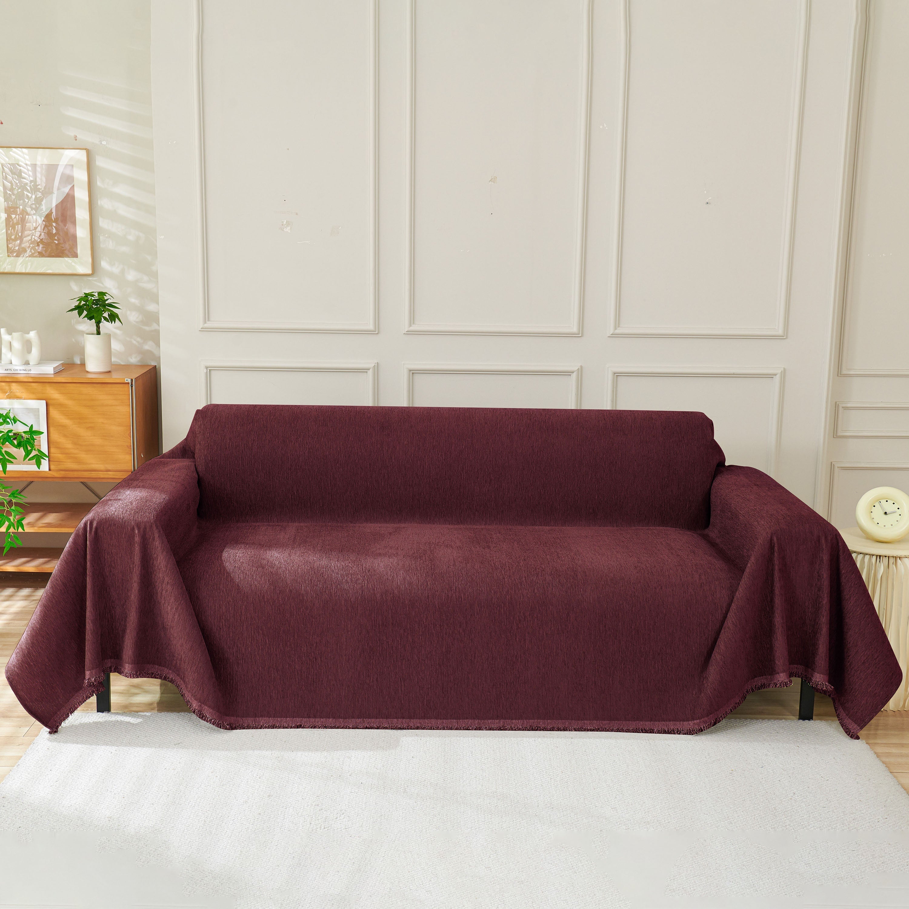 Solid Chenille Sofa Throw with Fringe Trim