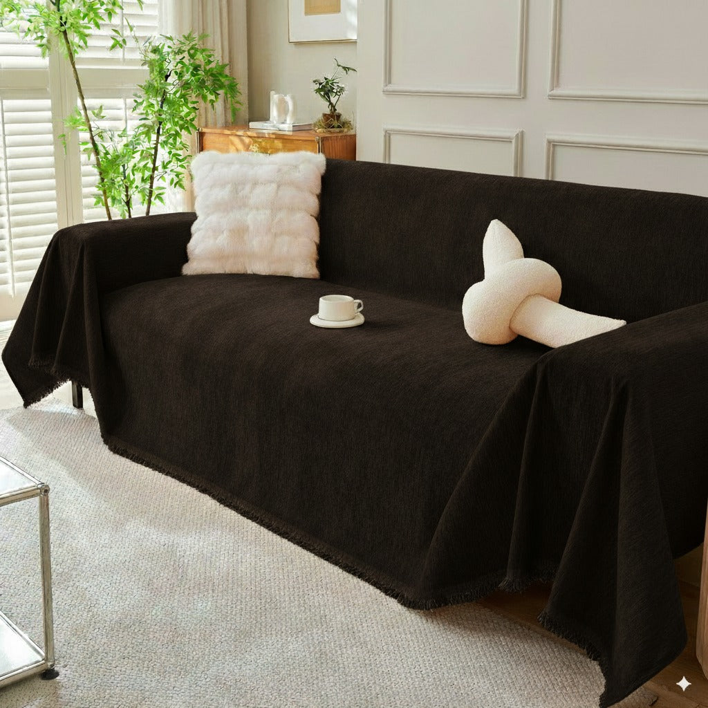Solid Chenille Sofa Throw with Fringe Trim